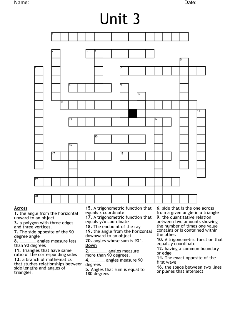 Unit 3 Crossword WordMint