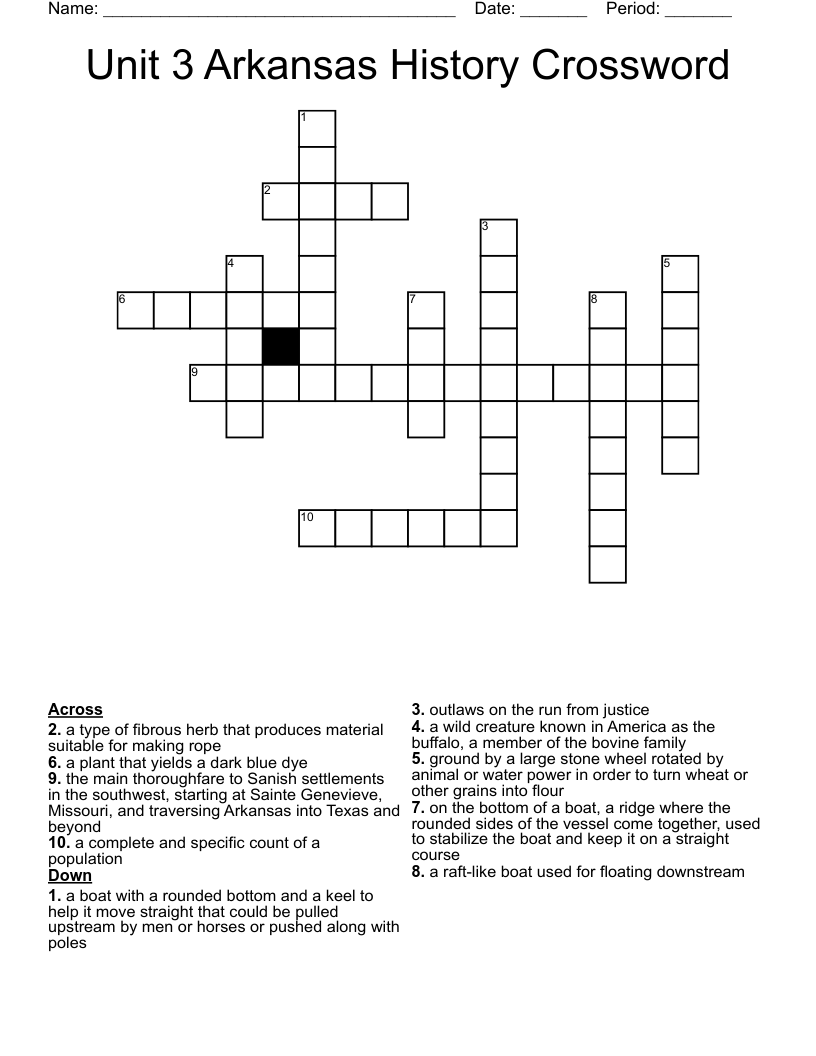 Arkansas History 18031860 Crossword WordMint