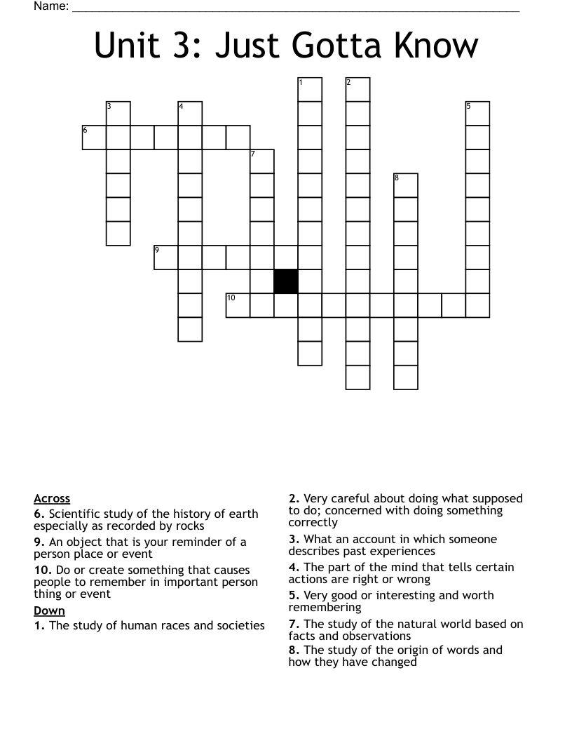 Unit 3 Just Gotta Know Crossword WordMint