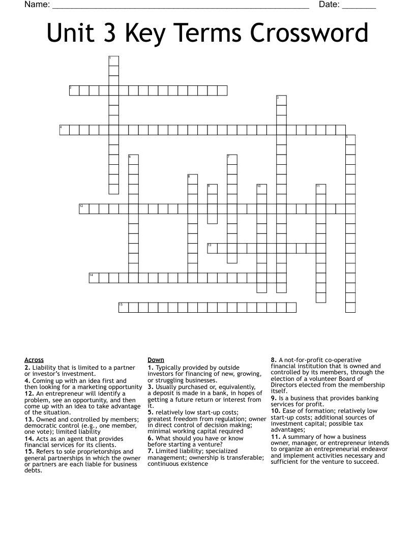 Unit 3 Key Terms Crossword WordMint