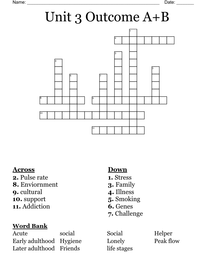 Unit 3 A+B Crossword WordMint