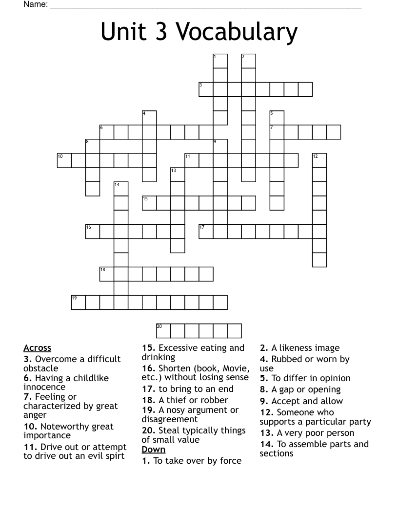 Unit 3 Vocabulary Crossword WordMint
