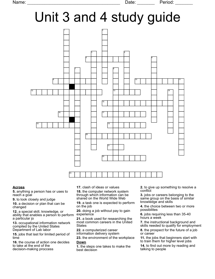 Unit 3 and 4 study guide Crossword WordMint