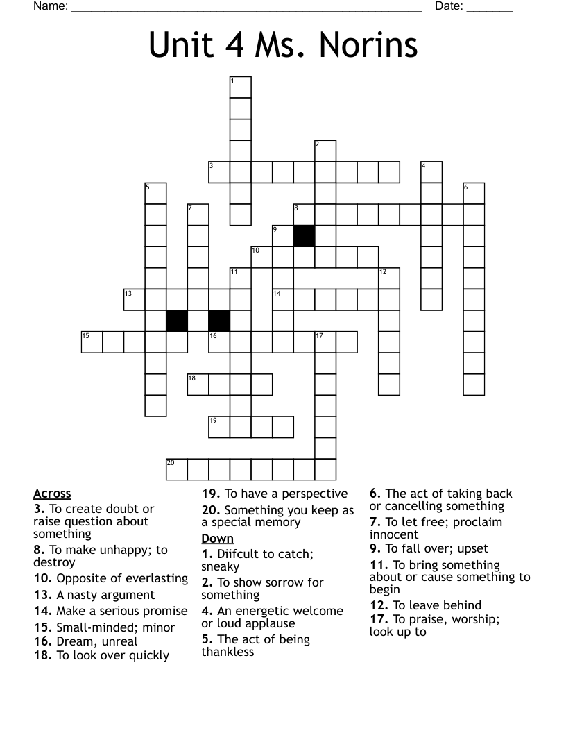 Unit 4 Ms. Norins Crossword WordMint
