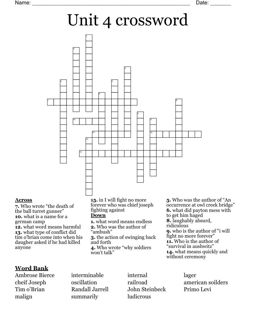 Unit 4 crossword WordMint