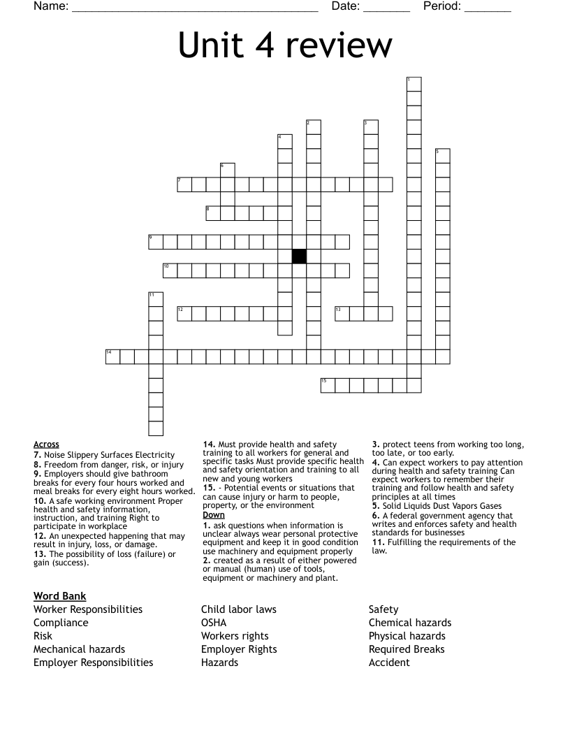 Unit 4 review Crossword WordMint