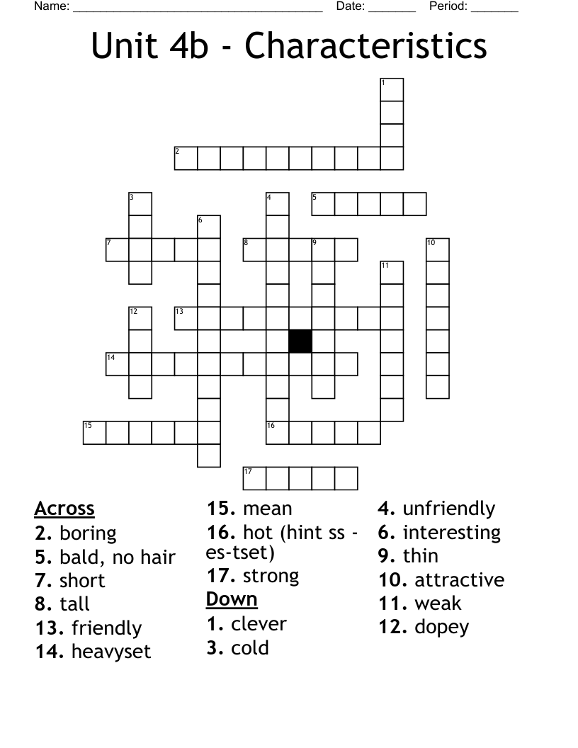 Unit 4b Characteristics Crossword WordMint