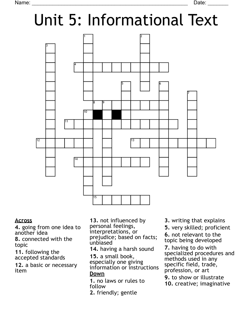 Unit 5: Informational Text Crossword - WordMint