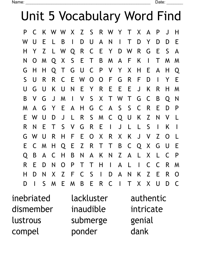 Unit 5 Vocabulary Word Find Word Search WordMint