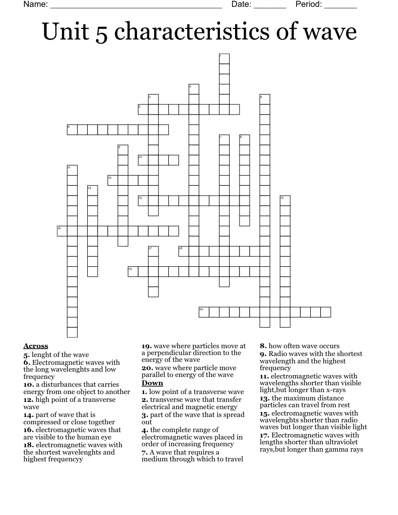 Unit 5 characteristics of wave Crossword WordMint