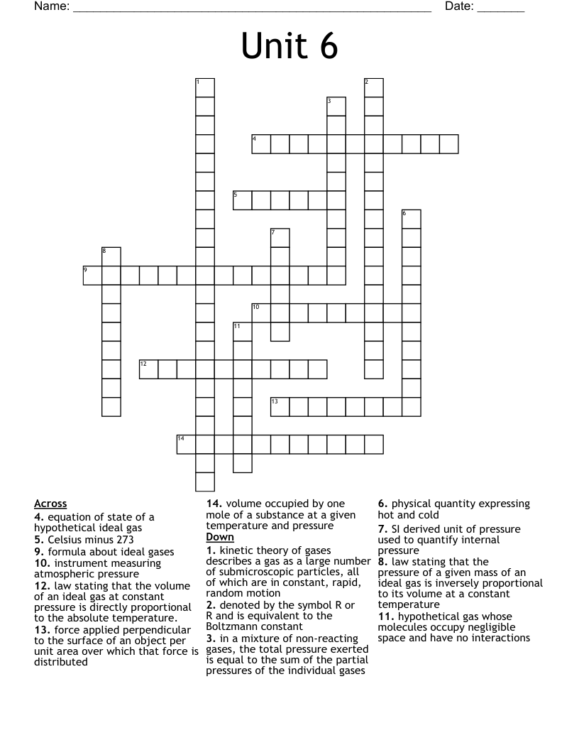 Gas Laws Crossword WordMint