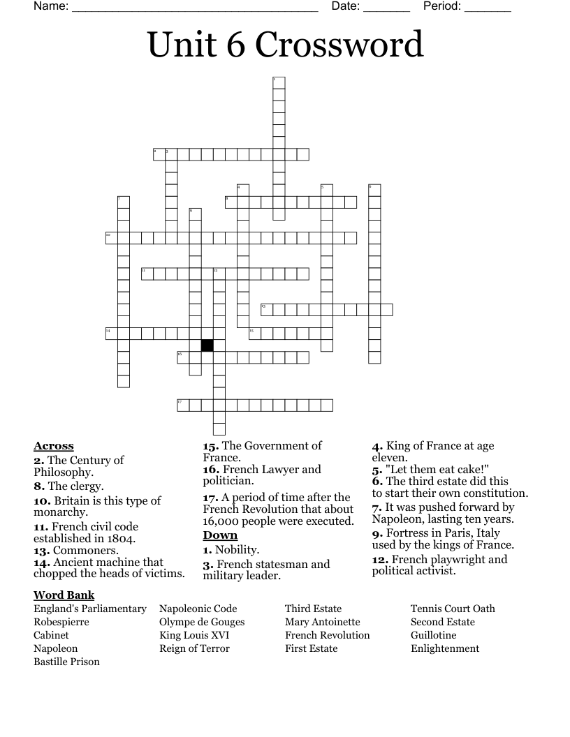 Unit 6 Crossword WordMint