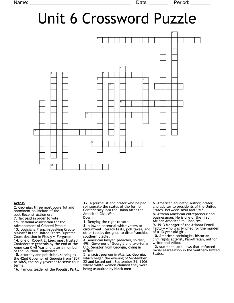 Unit 6 Crossword Puzzle WordMint