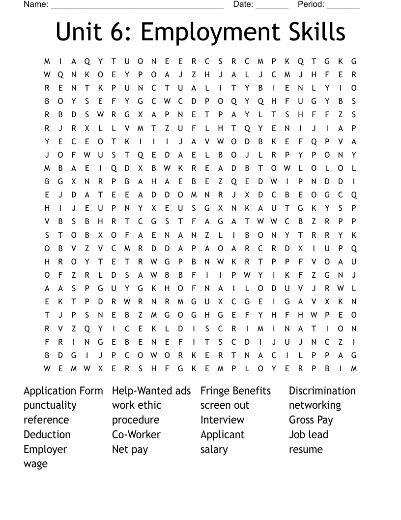 Employment Word Search WordMint