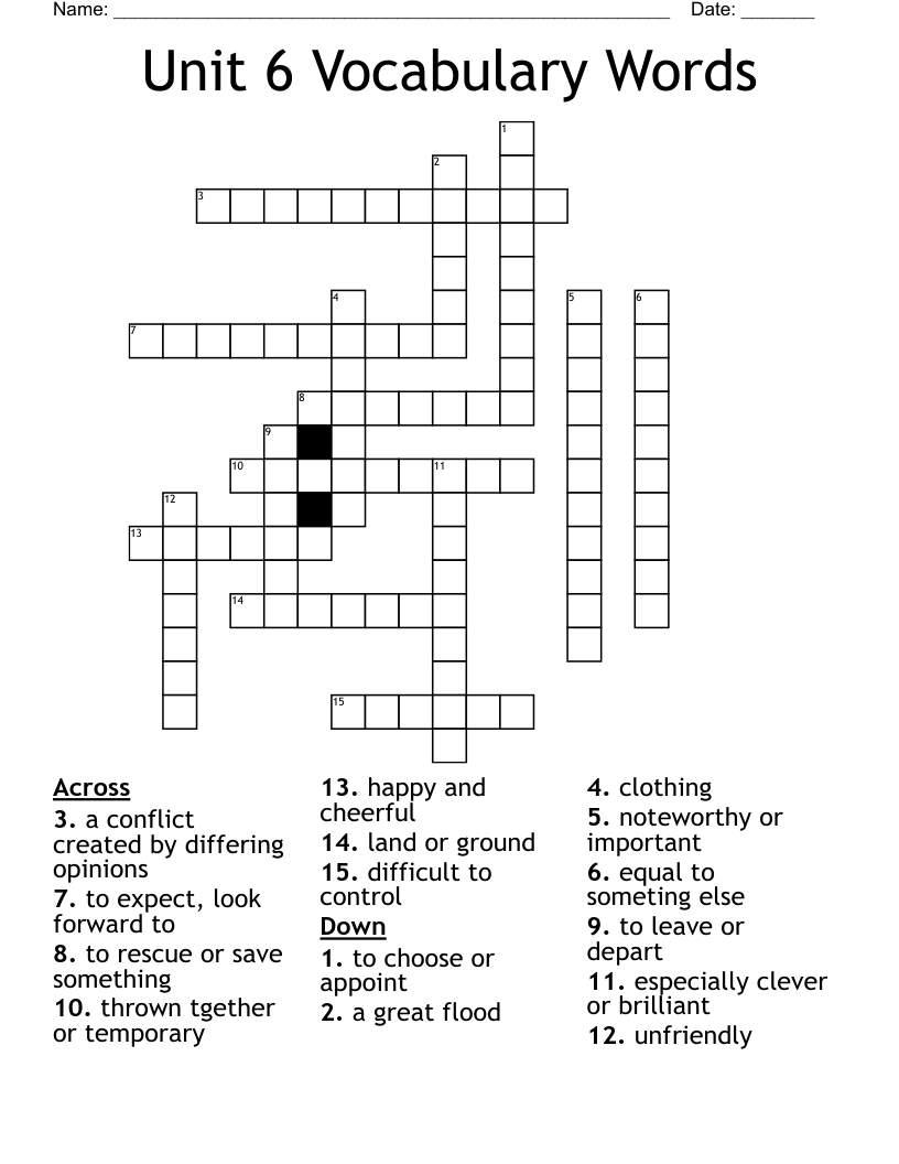 Unit 6 Vocabulary Words Crossword WordMint