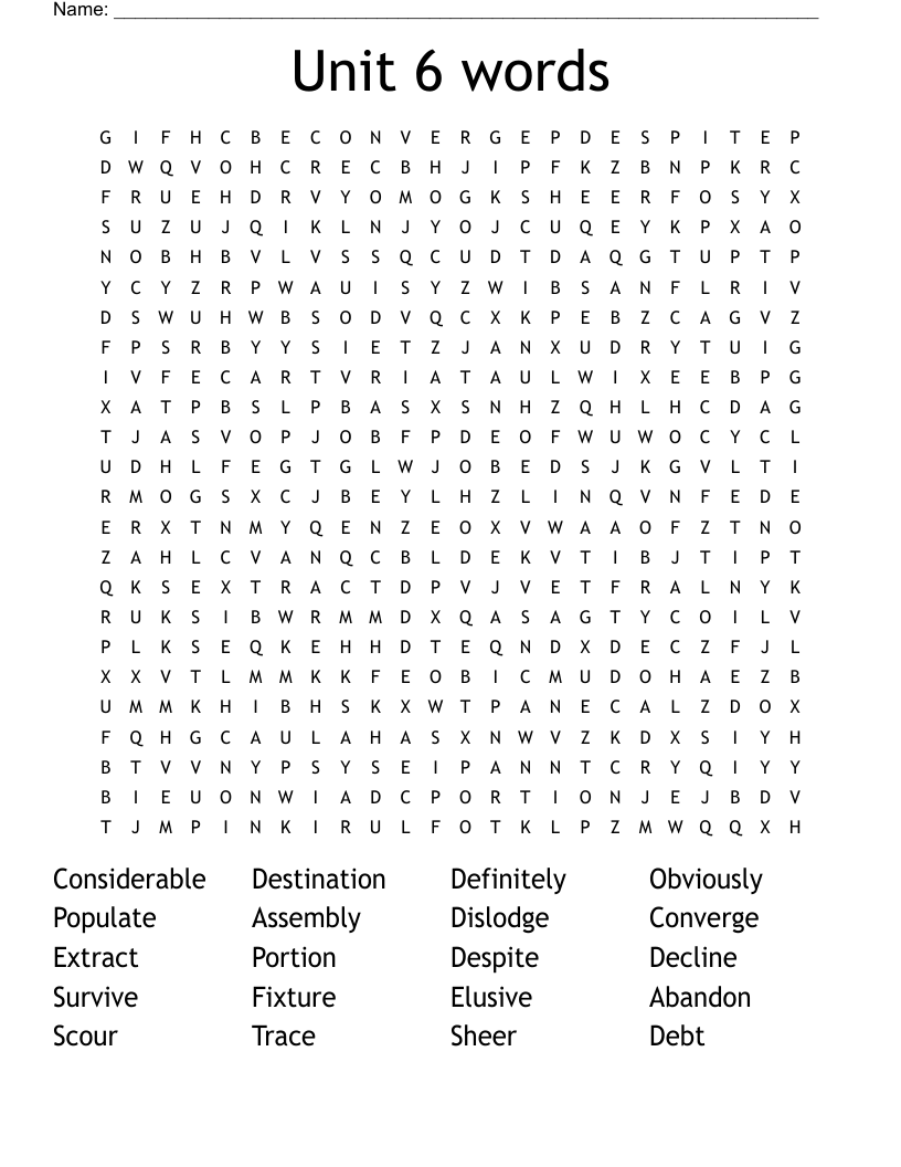 Unit 6 words Word Search WordMint