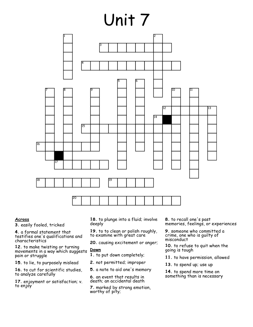 Unit 7 Crossword WordMint