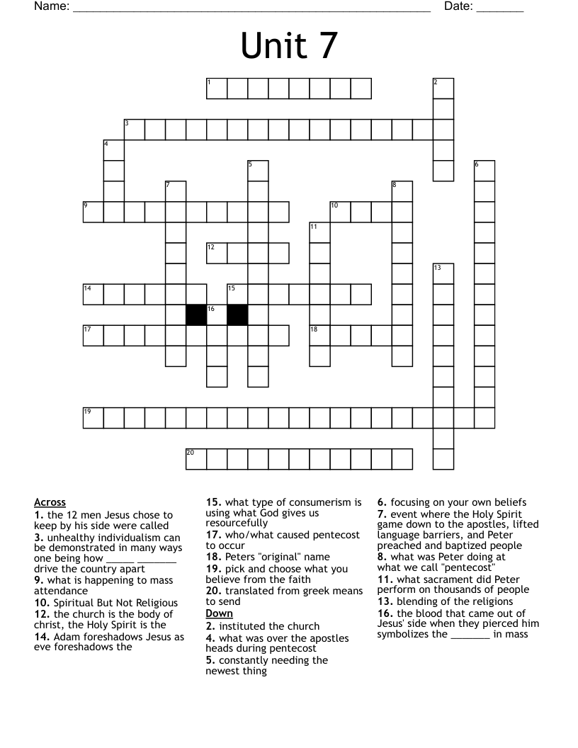 Unit 7 Crossword WordMint