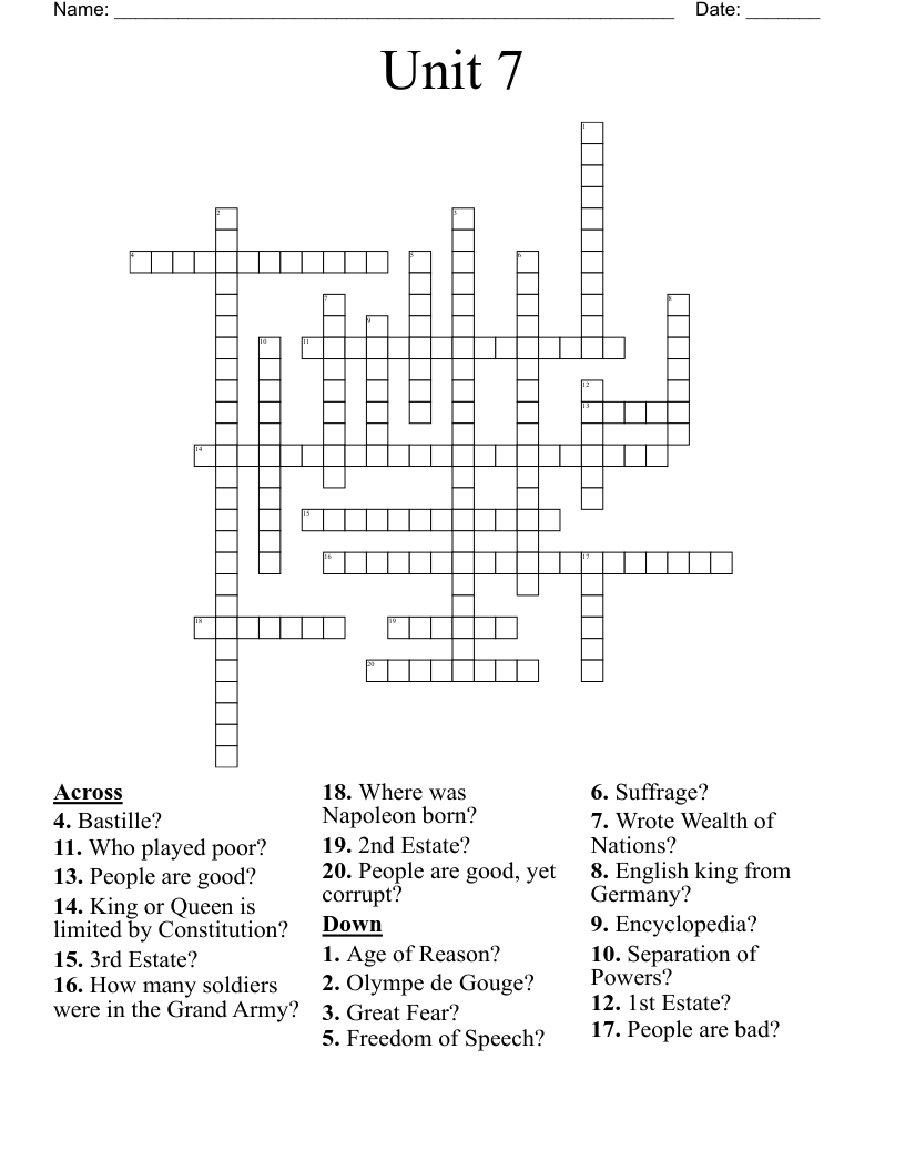 Unit 7 Crossword WordMint
