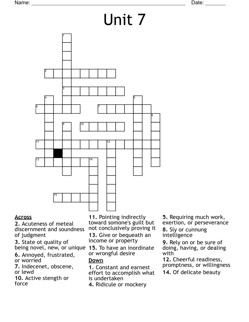 Unit 7 Crossword WordMint