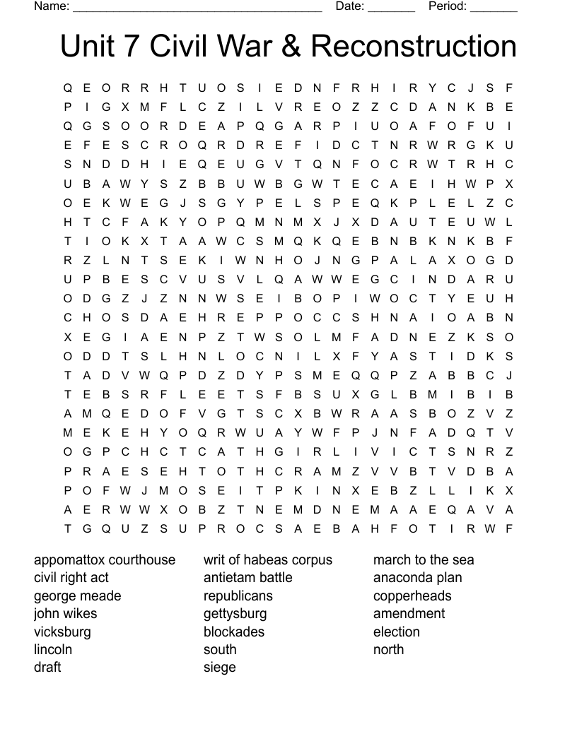 Civil War Crossword WordMint