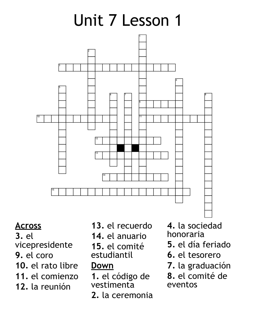 Unit 7 Lesson 1 Crossword WordMint