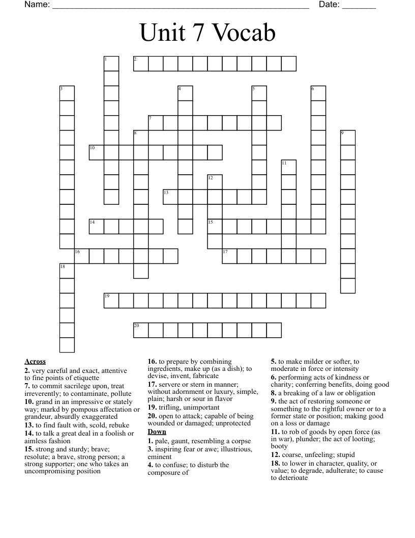 Unit 7 Vocab Crossword WordMint