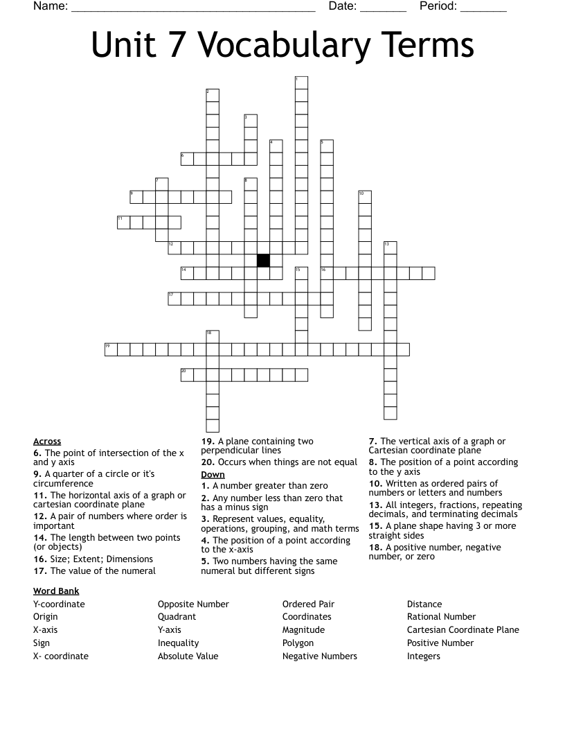 Unit 7 Vocabulary Terms Crossword WordMint