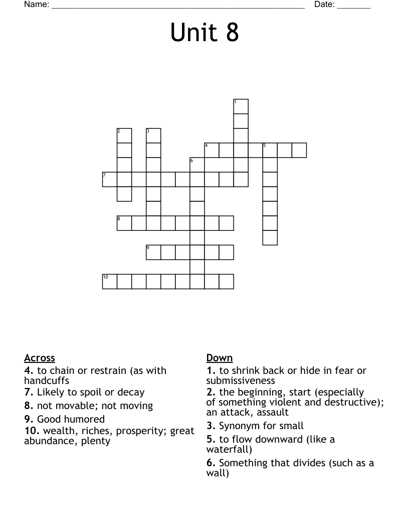 Unit 8 Crossword WordMint