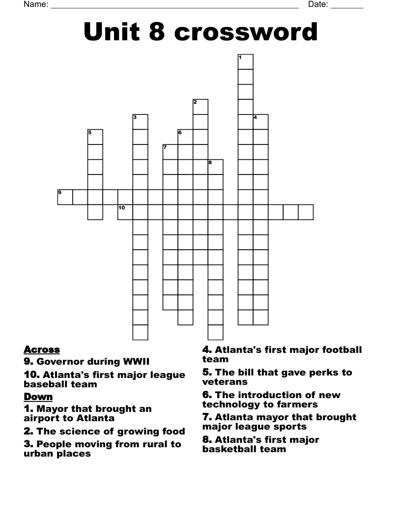 Unit 8 crossword WordMint