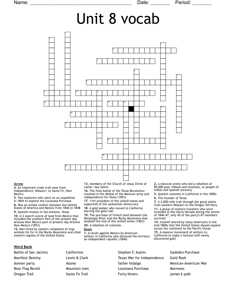 Unit 8 vocab Crossword WordMint