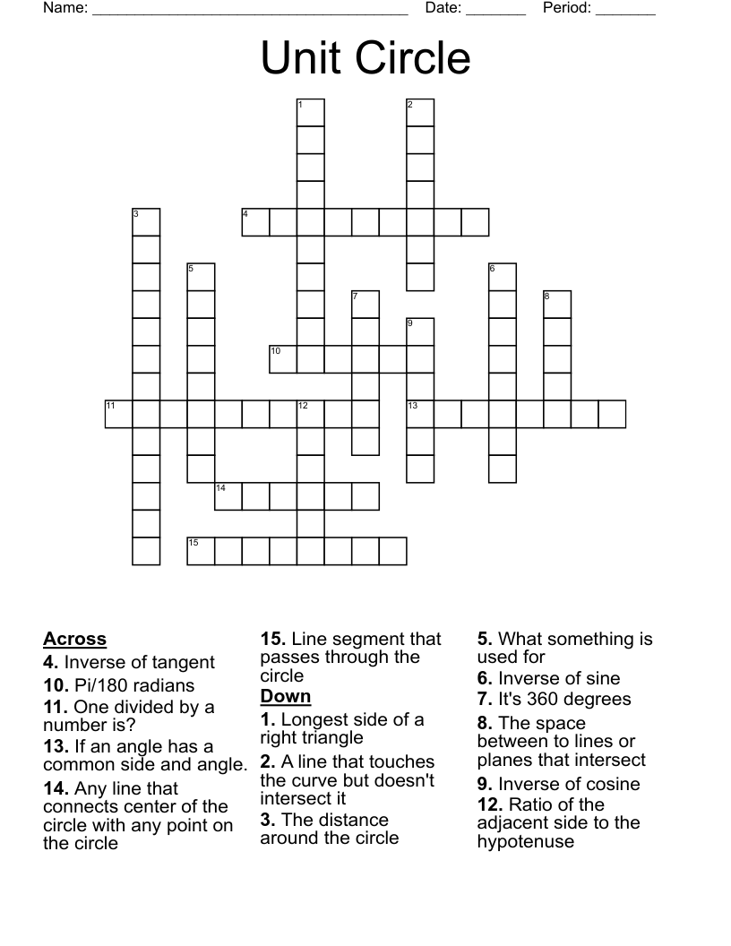Unit Circle Crossword WordMint