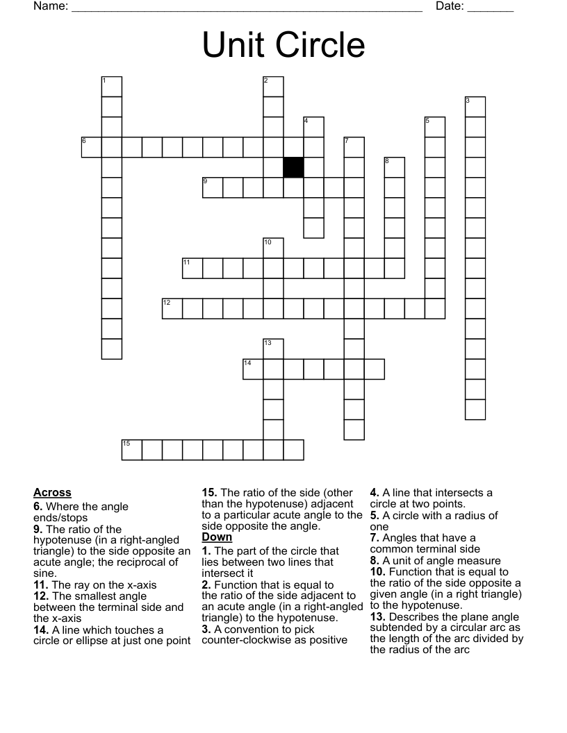 Unit Circle Crossword WordMint