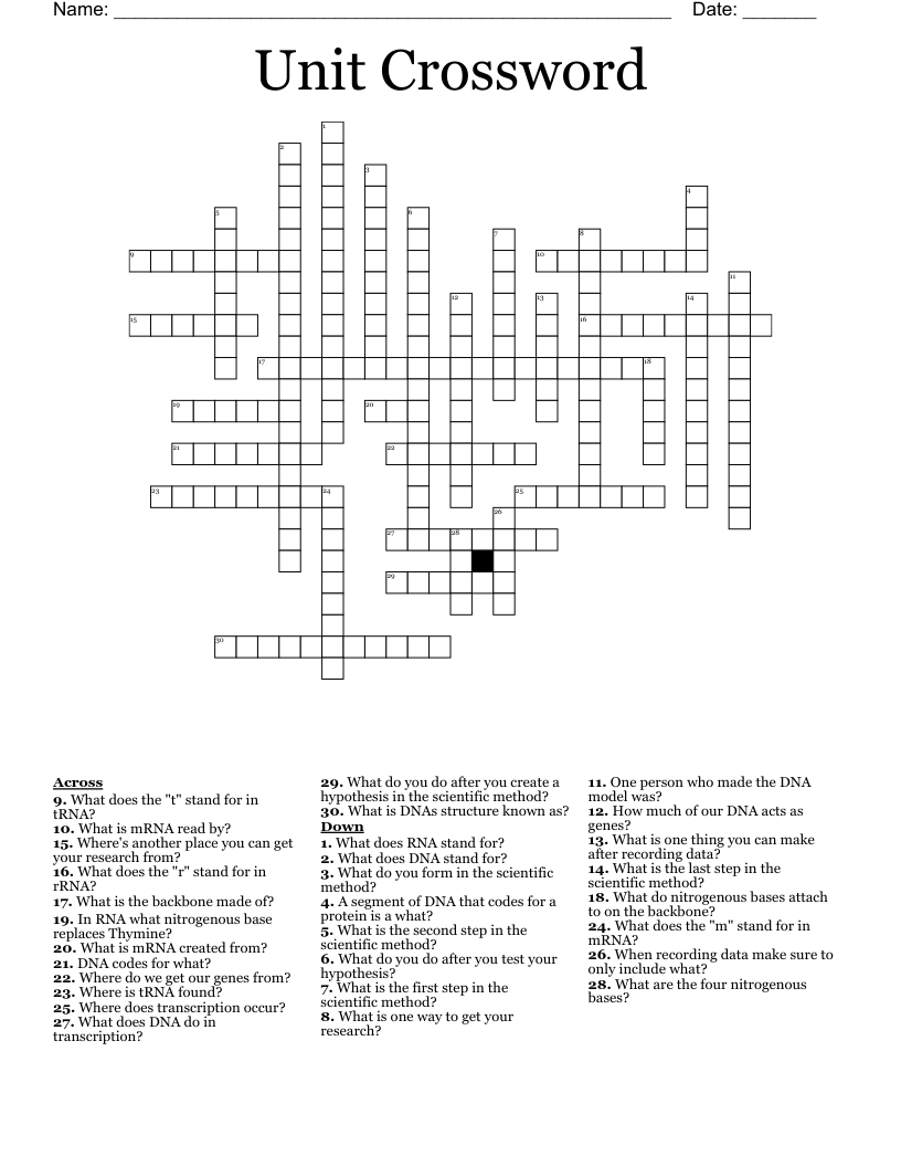 Unit Crossword WordMint