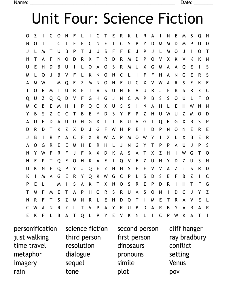 Unit Four Science Fiction Word Search WordMint