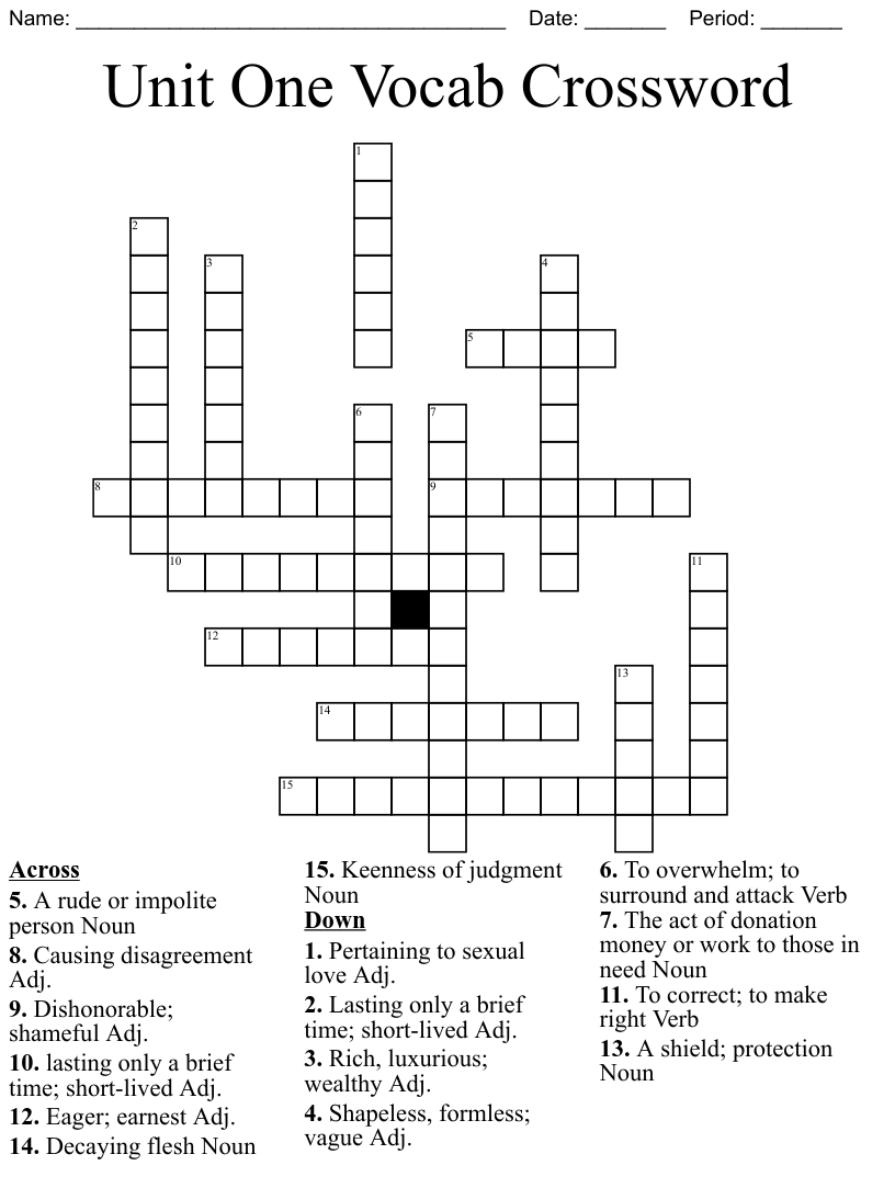 English Vocab List 3 Crossword WordMint