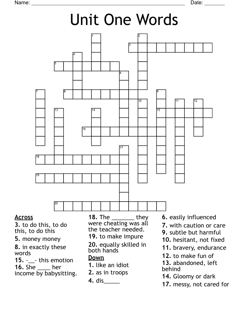 Unit One Words Crossword WordMint