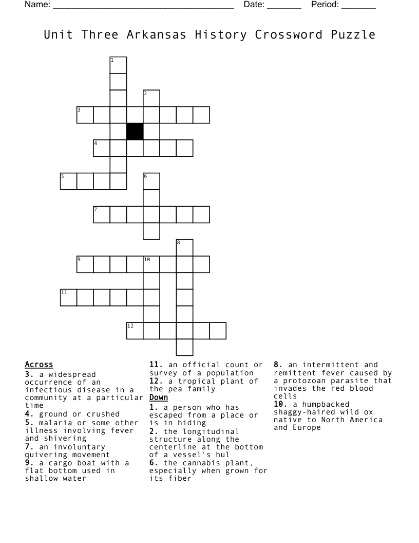 Unit Three Arkansas History Crossword Puzzle WordMint