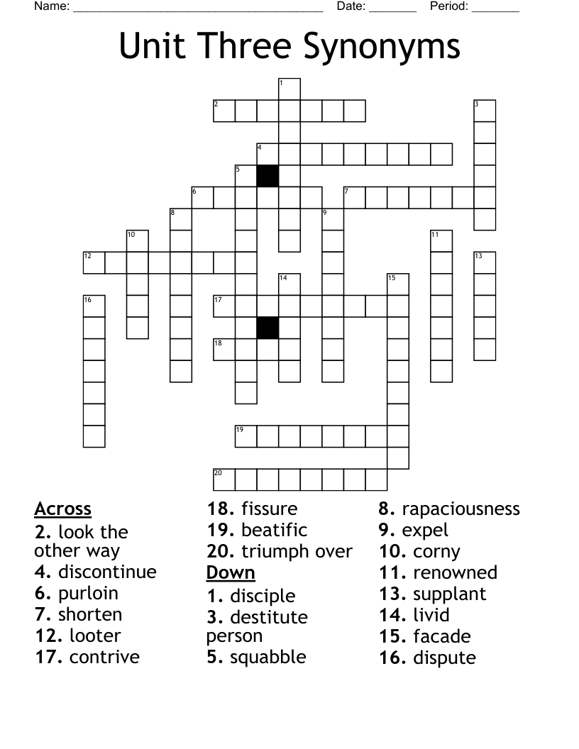 Unit Three Synonyms Crossword WordMint