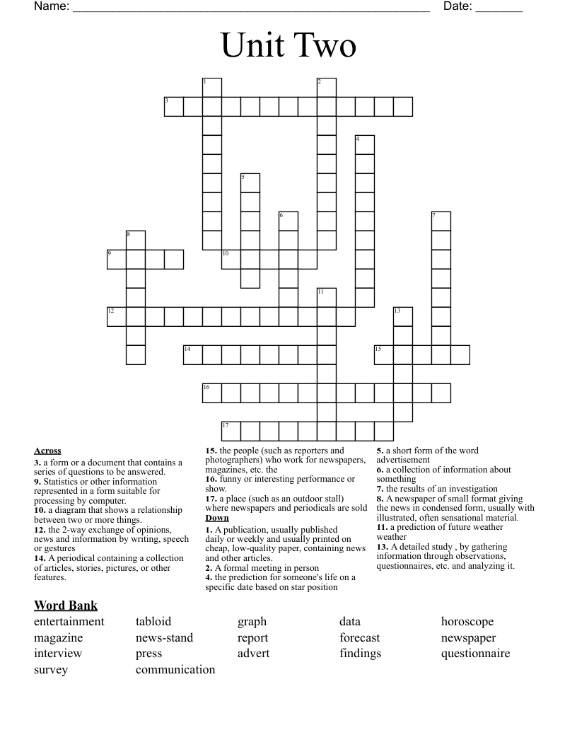 Unit Two Crossword WordMint