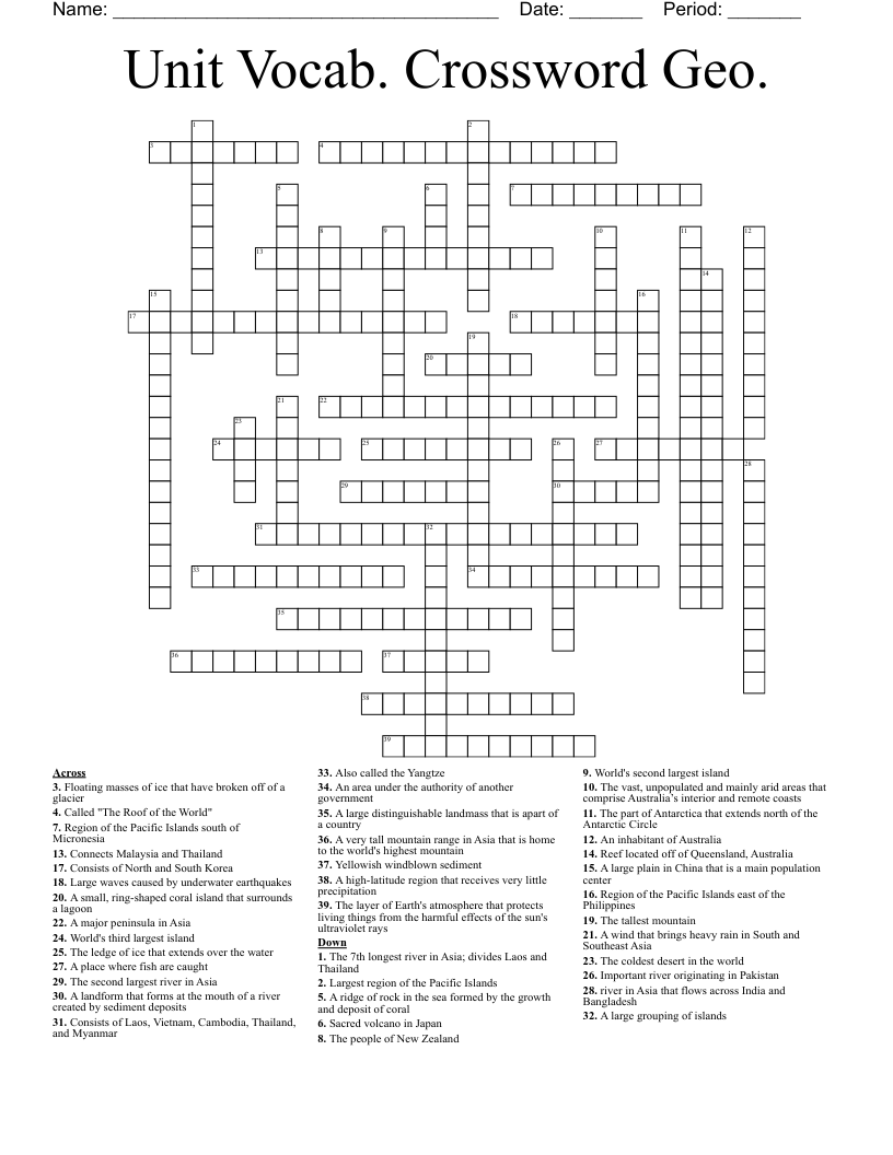 Unit Vocab. Crossword Geo. WordMint