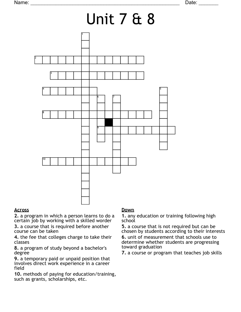 Unit 7 & 8 Crossword WordMint