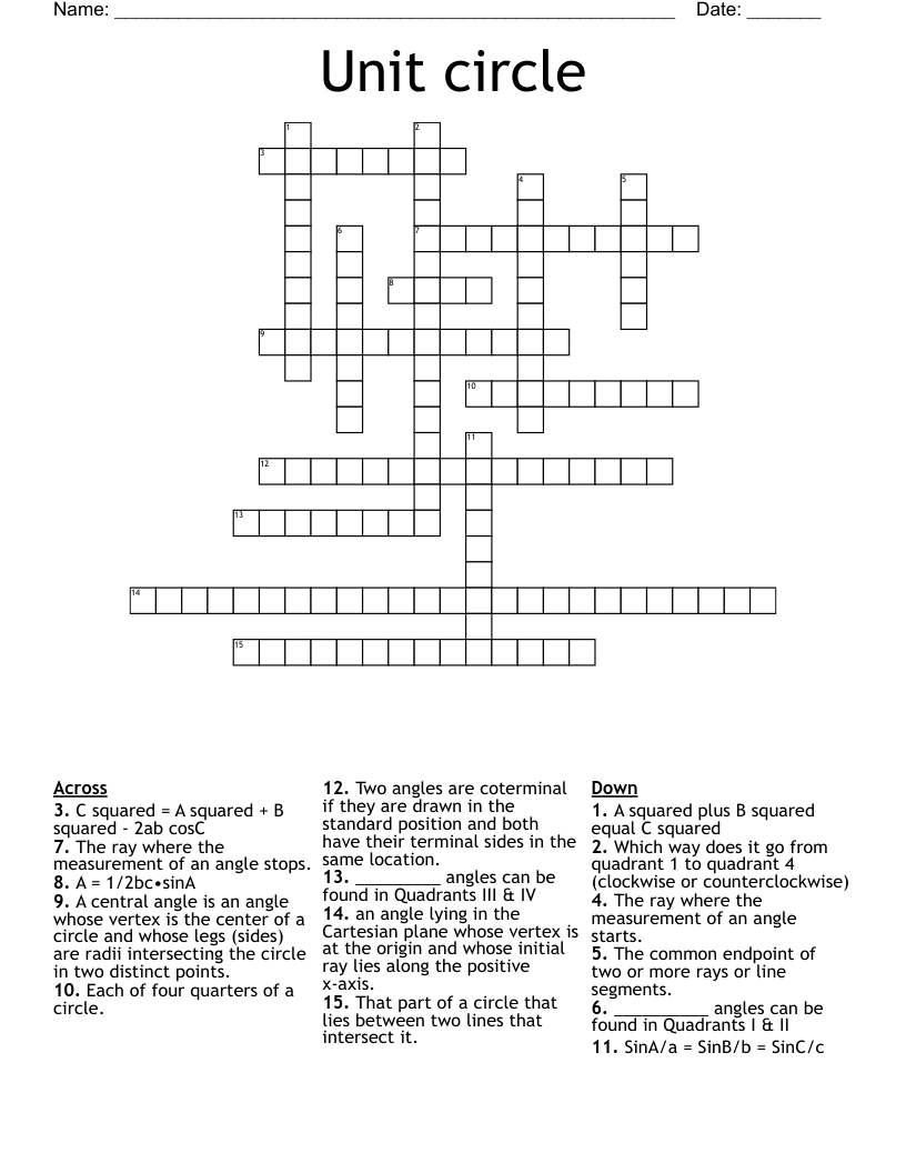 Unit circle Crossword WordMint