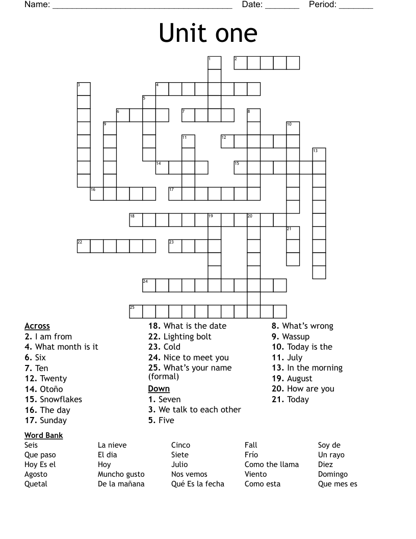 Unit one Crossword - WordMint