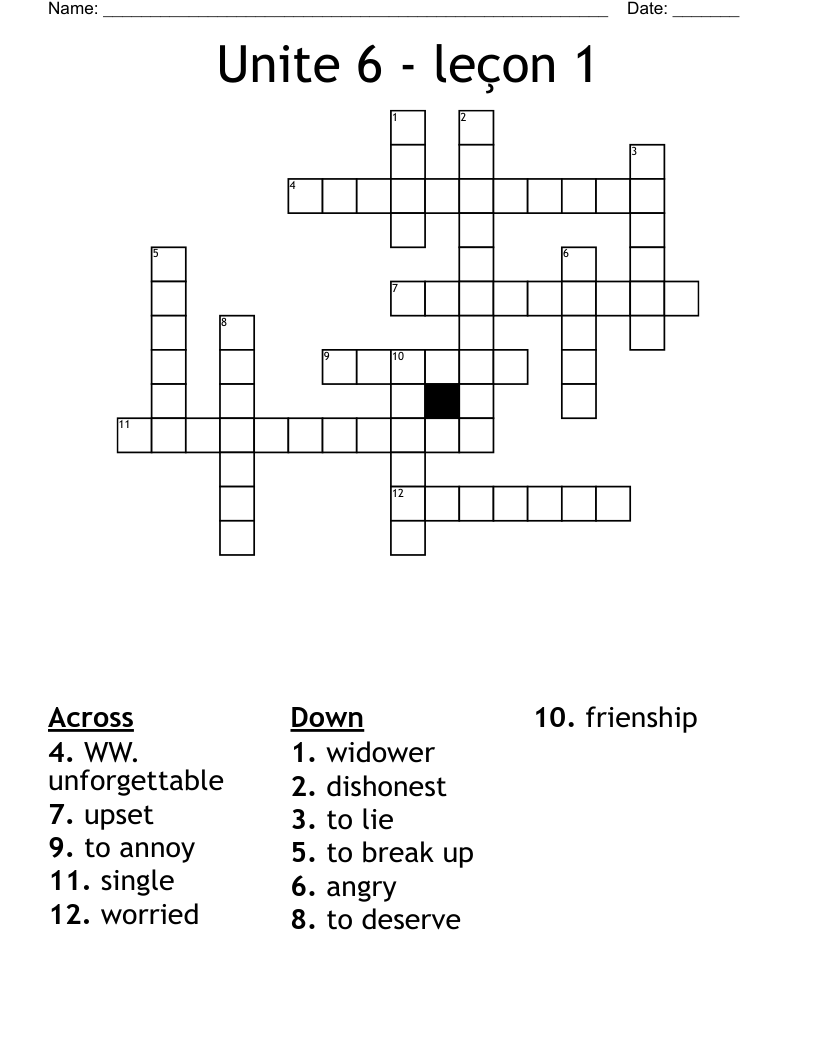 Unite 6 leçon 1 Crossword WordMint