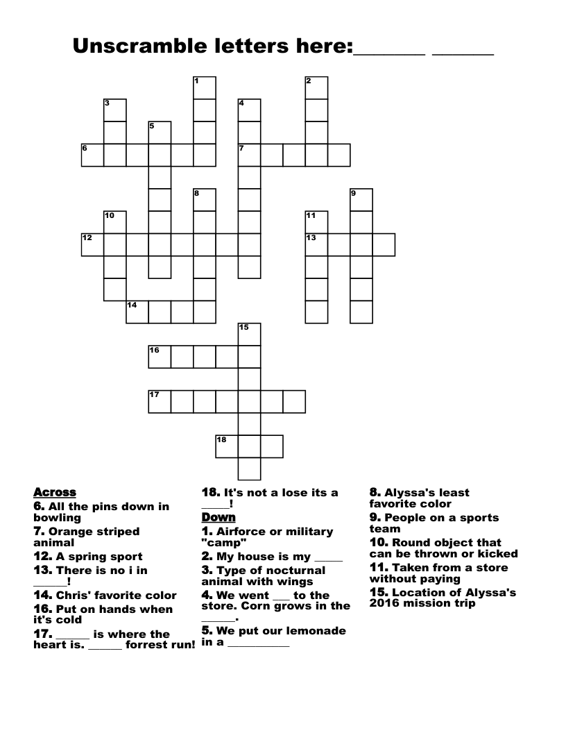 Unscramble letters here_______ ______ Crossword WordMint
