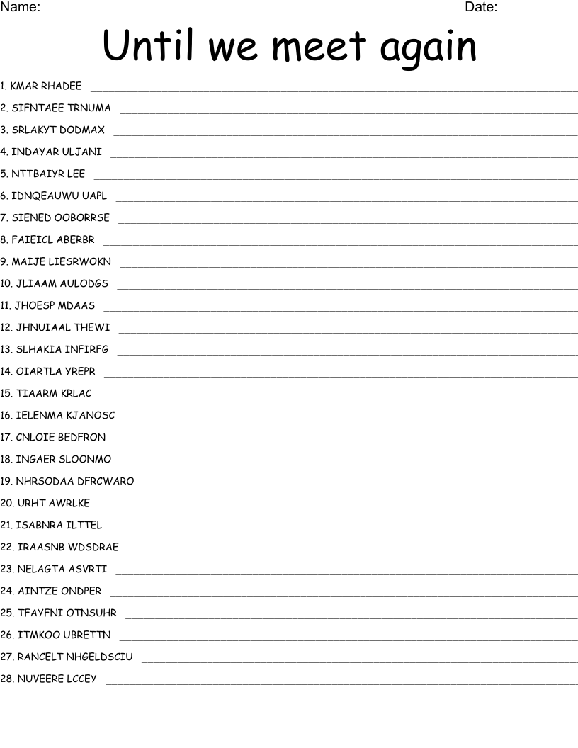 Until we meet again Word Scramble WordMint