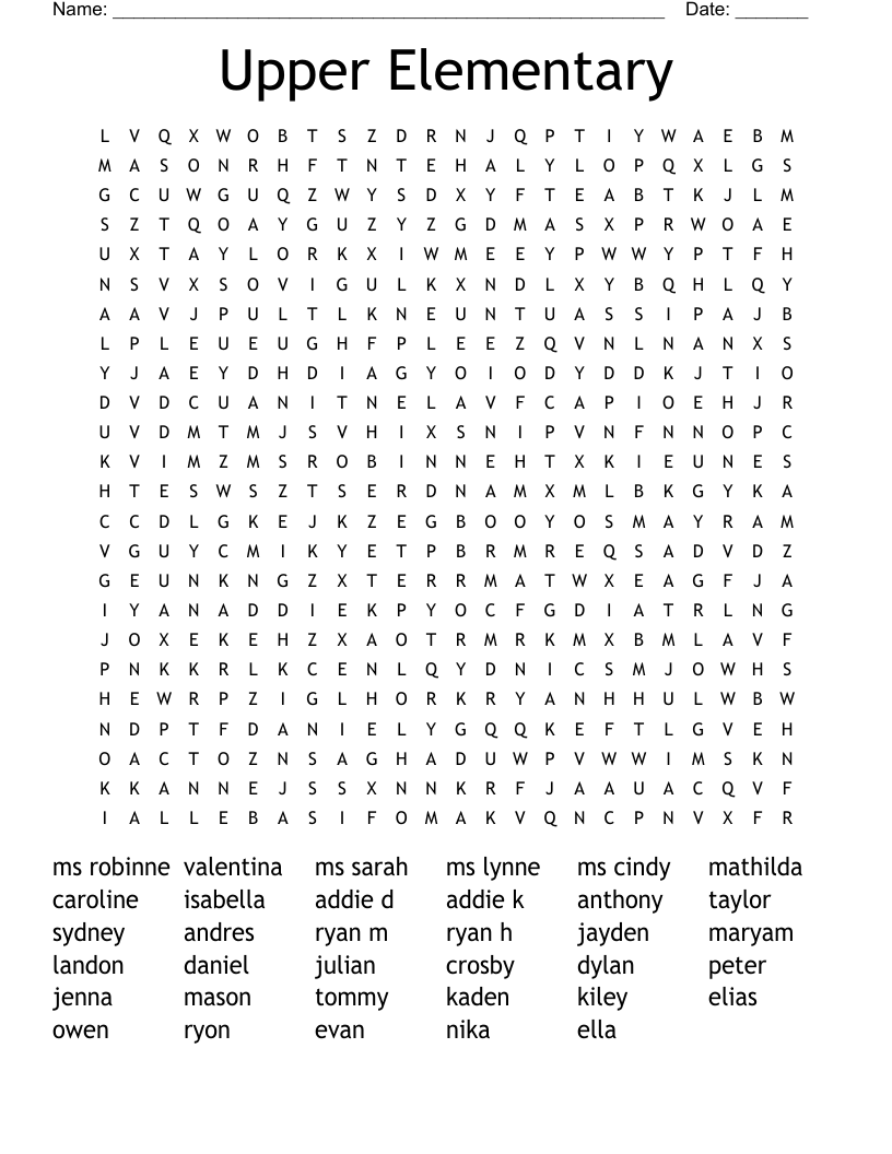 Elementary School Word Search Printable