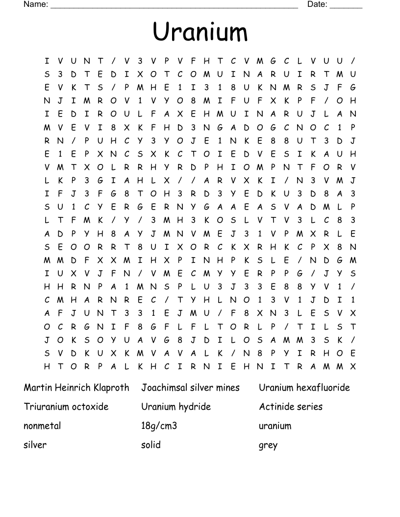 Uranium Word Search WordMint