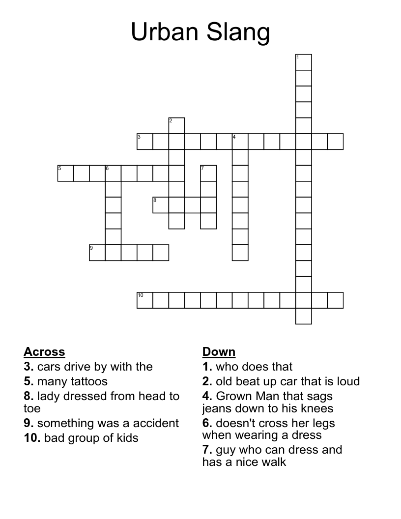 Urban Slang Crossword WordMint
